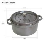 Staub Cast Iron Round Dutch Oven, Made in France, Graphite Grey, 4-qt, Serves 4-6 people