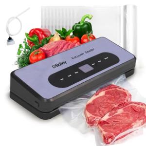 DSkiley Vacuum Sealer Machine for Food Preservation, 80kPa Powerful Suction, Built‑in Cutter & Starter Kit, Dry & Moist Modes, Digital Countdown, Compact Design, Keep Food Fresh 6X Longer