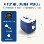 GreenLife Digital Rice Cooker, 2-Cups Uncooked/4-Cups Cooked, Removable Nonstick Ceramic PFAS-Free Pot, One-Touch Presets, Oats, Quinoa, Brown Rice, Auto Keep Warm, Fuzzy Logic Tech, 1.5QT, Navy Blue