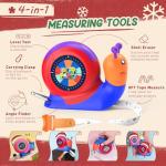 PLAYPARTY 8ft Tape Measure for Kids, STEM Educational Tool with Level, Protractor and Eraser, Retractable Snail Shaped Measuring Tapes, Child-Safe Stocking Stuffers Gift for Boys & Girls 3+, Blue