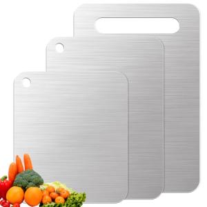 3Pcs Stainless Steel Cutting Board for Kitchen Cutting Boards Stainless Steel Chopping Board Double Sided Cutting Board Set Metal Cutting Boards for Meat Fruit Vegetable (13.4x9, 11.4x7.8, 9.8x6 in)