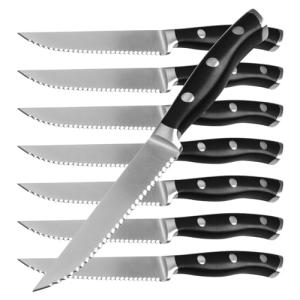 Alata 8-Piece Steak Knives Set, 4.7 Inch with Serrated Edge Razor-Sharp Dinner Knives, Full-Tang Construction, Dishwasher Safe