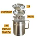 Saltlas Deep Fryer Pot with Basket and Oil Strainer, 304 Stainless Steel Deep Frying Pot for French Fries, Chicken, or Japanese Tempura, 2L (2Qt)