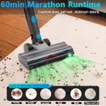 Cordless Vacuum Cleaner, 45kPa 60Min Vacuum Cleaners For Home, Powerful Stick Vacuum Rechargeable With Green Light, Anti tangle Wall Mount, 8 in 1 Lightweight Vacuum For Hardwood Floor Pet Hair Carpet