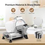 ROVSUN 10 inch Commercial Meat Slicer, 240W Electric Meat Slicer Machine, Frozen Meat Deli Cheese Food Slicer with Adjustable Thickness(0-13mm), Upgraded Carbon Steel Blade for Home and Commercial