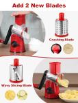 Geedel Rotary Cheese Grater Cheese Shredder with 5 Interchangeable Blades - Upgraded Rotary Grater Featuring Strong Suction Base for Cheese Shredding, Wavy Slicing, Nut Grinding, and Ice Shaving