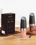 Sangcon Gravity Electric Salt and Pepper Grinder Set Automatic Shakers Mill Grinder with LED Light, BATTERY POWERED Adjustable Coarseness One Hand Operation, Upgraded Larger Capacity