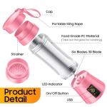 Cordless Portable Personal Size Blender - Mini Blender Make Smoothies and Shakes, 380Ml BPA Free Travel Cup, Powerful Blending Suit in Office/Home/Gym