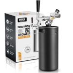 MRbrew 128oz Black Mini Keg Growler Portable Draft Beer Dispenser System Pressurized Stainless Steel Beer Growler Tap System Home Mini Kegerator, with Professional Beer Tap and CO2 Regulator