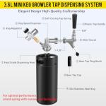 MRbrew 128oz Black Mini Keg Growler Portable Draft Beer Dispenser System Pressurized Stainless Steel Beer Growler Tap System Home Mini Kegerator, with Professional Beer Tap and CO2 Regulator