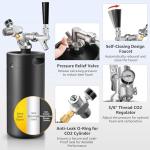 MRbrew 128oz Black Mini Keg Growler Portable Draft Beer Dispenser System Pressurized Stainless Steel Beer Growler Tap System Home Mini Kegerator, with Professional Beer Tap and CO2 Regulator