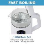 Electric Kettle, 1500W Fast Boiling Glass Water Kettle with Temperature Control, 1.7L Cordless Stainless Steel Base, Keep Warm & Auto Shut-Off, BPA-Free, White