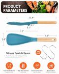Cooking Spoon for Nonstick Cookwares, Great for Cooking and Serving Sturdy BPA-Free Matte Silicone, Wood Handle Spoon for Mixing, Scoop, and Scrape (Khaki & Turquoise, 11.4 inch)