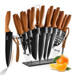 EUNA Knife Block Set, 19 PCS Kitchen Knife Set with Acrylic Block and Sharpener, German High-Carbon Stainless Steel Knife Sets with 6 Serrated Steak Knives, Bread Knife, Chef Knife, Dishwasher Safe