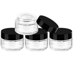 TUZAZO 1oz Glass Jars with Black Lids, 4 Pack Small Glass Jars with Inner Liners & Stickers Refillable Empty Cosmetic Containers for Creams, Lotions, Body Butters, Powders