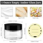 TUZAZO 1oz Glass Jars with Black Lids, 4 Pack Small Glass Jars with Inner Liners & Stickers Refillable Empty Cosmetic Containers for Creams, Lotions, Body Butters, Powders