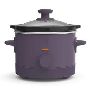 bella 1.5 Qt Slow Cooker with 3 Heat Manual Control, Ceramic Nonstick Coating, Dishwasher Safe Stoneware Pot and Tempered Glass Lid, Tangle Free Cord Wrap & Cool Touch Handles, Plum