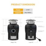 MAX DISPOSER Garbage Disposal 3/4 HP for Kitchen sink Quiet with Stopper Power Cord, Easy install, Continuous Feed Food Waste Disposer Stainless Steel Grind 0.75 Horsepower AC Motor Unit (MAX-4)