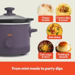 bella 1.5 Qt Slow Cooker with 3 Heat Manual Control, Ceramic Nonstick Coating, Dishwasher Safe Stoneware Pot and Tempered Glass Lid, Tangle Free Cord Wrap & Cool Touch Handles, Plum