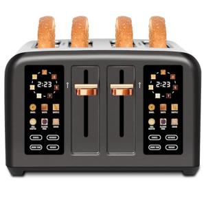 SEEDEEM Toaster 4 Slice, Stainless Steel, Touch Screen for Dual Control, Digital Timer, Smart Toaster with 6 Bread Type, 7 Shade Setting, 1.5''Wide Slot, Removable Crumb Tray, 1800W, Dark Metallic