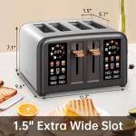 SEEDEEM Toaster 4 Slice, Stainless Steel, Touch Screen for Dual Control, Digital Timer, Smart Toaster with 6 Bread Type, 7 Shade Setting, 1.5''Wide Slot, Removable Crumb Tray, 1800W, Dark Metallic