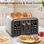 SEEDEEM Toaster 4 Slice, Stainless Steel, Touch Screen for Dual Control, Digital Timer, Smart Toaster with 6 Bread Type, 7 Shade Setting, 1.5''Wide Slot, Removable Crumb Tray, 1800W, Dark Metallic