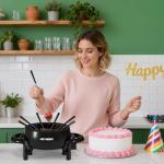 Electric Fondue Pot Set, 3 Quart Fondue Set for Melting Chocolate Cheese with 8 Color-Coded Forks, Adjustable Temp Control, 1000W Non-Stick Fondue Maker for Dessert, Broth and Oil