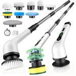 Electric Spin Scrubber, Cordless Cleaning Brush, Shower Scrubber IPX7 Waterproof Bathroom Scrubber, Adjustable Extension Handle, Floor Polishers 9 Heads 2H Power Dual Speed for Floor Car Cleaning