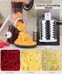 Ourokhome Rotary Cheese Grater Hand Crank, Kitchen Shredder Speed Mandolin Slicer Nut Grinder with Handle and Drum Blades for Cheese, Vegetable, Walnuts, Chocolate, Potato, Carrot,3 Blades, Coffee