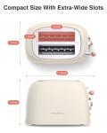 CROWNFUL 2-Slice Toaster, Extra Wide Slots Toaster, Retro Stainless Steel with Bagel, Cancel, Defrost, Reheat Function and 6-Shade Settings, Removal Crumb Tray, Cream