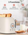 CROWNFUL 2-Slice Toaster, Extra Wide Slots Toaster, Retro Stainless Steel with Bagel, Cancel, Defrost, Reheat Function and 6-Shade Settings, Removal Crumb Tray, Cream