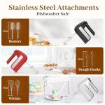 5-Speed Electric Hand Mixer, 800W Handheld Mixer with Turbo for Baking & Cooking, Kitchen Food Mixer with Storage Case & 6 Stainless Steel Attachments (2 Beaters, 2 Dough Hooks, 2 Whisks)-Red