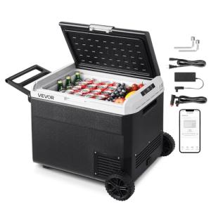 VEVOR 63.4QT/60L Car Fridge, Portable Electric Cooler with Wheels and Handle, -4℉~68℉, 12/24V DC and 100-240V AC Compressor Freezer for Outdoor, Camping, Travel, RV, Black