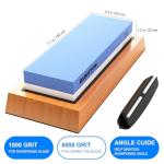 Premium Whetstone Knife Sharpening Stone 2 Side Grit 1000/6000 Waterstone- Whetstone Knife Sharpener- NonSlip Bamboo Base & Angle Guide