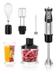 1000W 6-in-1 Immersion Blender Handheld, 12 Speed Hand Blender with 600ml Mixing Beaker, 500ml Chopper, 304 Stainless Steel Blades, Whisk, Milk Frother For Soup, Smoothie, Sauce, Pureel