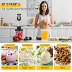 1000W 6-in-1 Immersion Blender Handheld, 12 Speed Hand Blender with 600ml Mixing Beaker, 500ml Chopper, 304 Stainless Steel Blades, Whisk, Milk Frother For Soup, Smoothie, Sauce, Pureel