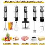 1000W 6-in-1 Immersion Blender Handheld, 12 Speed Hand Blender with 600ml Mixing Beaker, 500ml Chopper, 304 Stainless Steel Blades, Whisk, Milk Frother For Soup, Smoothie, Sauce, Pureel