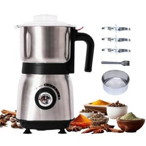 Electric Grinder for Kitchen - 500W Grain Mill with 3 Stainless Steel Blades, Versatile Spice Grinder for Coffee, Grinding Spices, Bean, Grains, Nuts (Black)
