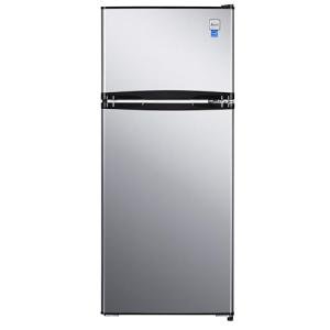 Avanti Apartment Refrigerator Freestanding Reversible Dual Doors Compact Design Full Fridge with Top Freezer, Adjustable Shelves, Full Range Temperature Control, with Crisper, 4.5-Cu.Ft, Metallic