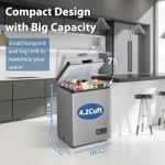 LifePlus Chest Freezer, 4.2 Cubic Feet Small Deep Freezers Top Door with Removable Basket, 7 Temperature Control Energy Saving, Compact Freezer for Home Kitchen Office Dorm Apartment Indoor Use, Grey