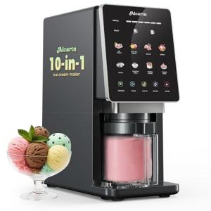 Alcarin Electric Ice Cream Maker Machine for Homemade, Frozen Treat, Gelato, Yorgurt, Sorbet, Mix-in & More, 10 One-Touch Programs with 3 Pints, Keto, Vegan, Dairy-Free Options