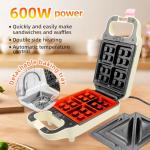 HeHoGoGo Waffle Maker Electric Sandwich Maker 2 in 1 with Non Stick Removable Plates