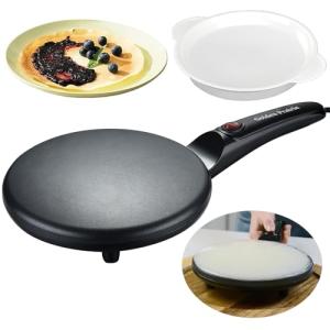 Golden Prairie 8" Electric Crepe Maker, Nonstick Crepe Pan with Long Handle, Auto Temperature Control, Quick Heat-Up 800W, Easy Clean, PFOA & BPA Free with Batter Tray