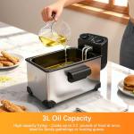 CATTLEMAN CUISINE Immersion Deep Fryer with Basket, 1600W, 3L Small Deep Fryer with Timer Control, Fryer Pot for Home Use, Temperature Control, Lid with Viewing Window, Stainless Steel Electric Fryer