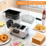 CATTLEMAN CUISINE Immersion Deep Fryer with Basket, 1600W, 3L Small Deep Fryer with Timer Control, Fryer Pot for Home Use, Temperature Control, Lid with Viewing Window, Stainless Steel Electric Fryer