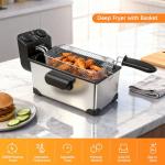 CATTLEMAN CUISINE Immersion Deep Fryer with Basket, 1600W, 3L Small Deep Fryer with Timer Control, Fryer Pot for Home Use, Temperature Control, Lid with Viewing Window, Stainless Steel Electric Fryer