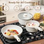 SODAY 15Pcs Pots and Pans Set Non Stick, Cookware Sets with Detachable Handle, Nonstick RV Kitchen Cooking Tools Removable Handles, Oven Safe, Induction Fast, Stackable Induction Cookware, White