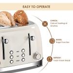 4 Slice Toaster Roter Mond Retro Stainless Steel with Bagel Defrost Cancel Function, 6 Browning Settings, Extre Wide Slot and Removable Crumb Tray, Cream, ST033