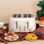 4 Slice Toaster Roter Mond Retro Stainless Steel with Bagel Defrost Cancel Function, 6 Browning Settings, Extre Wide Slot and Removable Crumb Tray, Cream, ST033