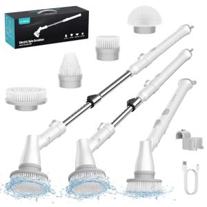Ultrean Spin Brush, Cordless Electric Spin Scrubber with 4 Replaceable Brush Heads Adjustable Extension Handle, 2 Speed Shower Scrubber for Cleaning Bathroom, Tile, Floor, Tub